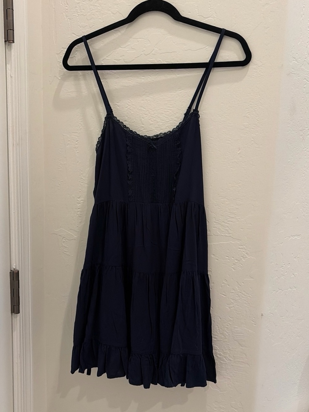 Brandy Melville Navy Blue Spaghetti-Strap Tiered Mini Dress